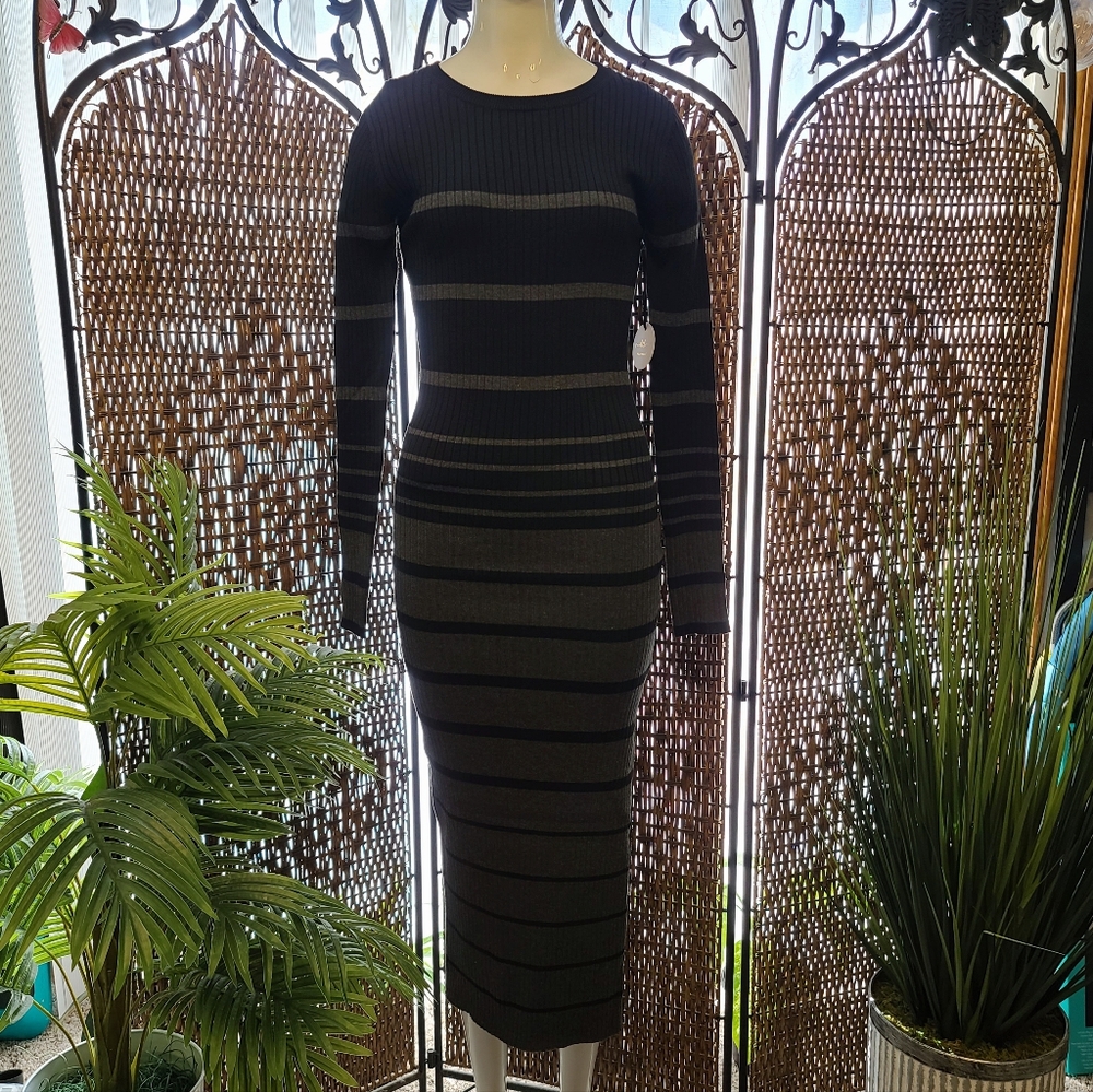 Black and Gray Sequin Long Sleeve Bodycon Dress